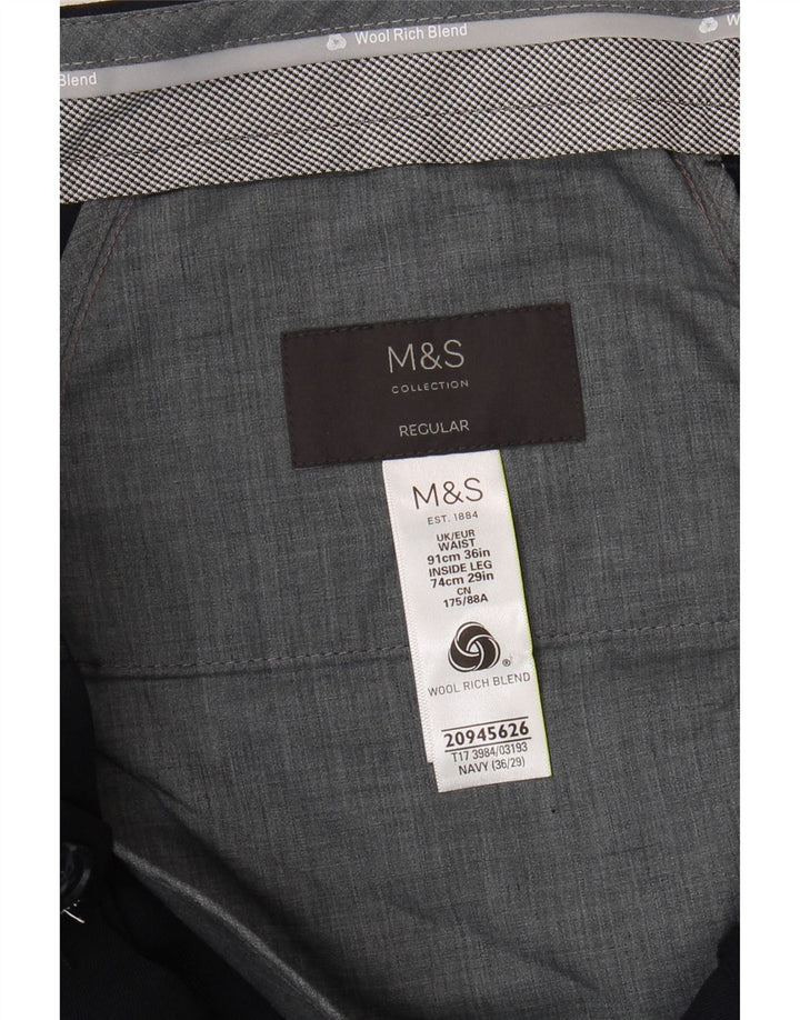 MARKS & SPENCER Mens Regular Fit Pegged Suit Trousers W36 L29 Navy Blue