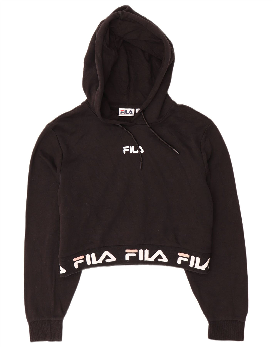 FILA Crop Graphic Hoodie-Pullover für Mädchen, 13–14 Jahre, Größe L, schwarze Baumwolle