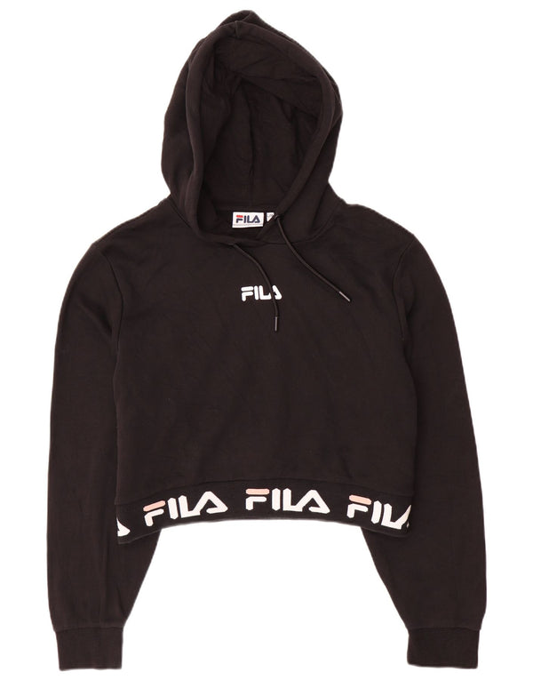 FILA Crop Graphic Hoodie-Pullover für Mädchen, 13–14 Jahre, Größe L, schwarze Baumwolle