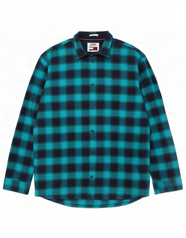Tommy Hilfiger Herren-Flanellhemd mit normaler Passform, 2XL, blau kariert, Baumwolle