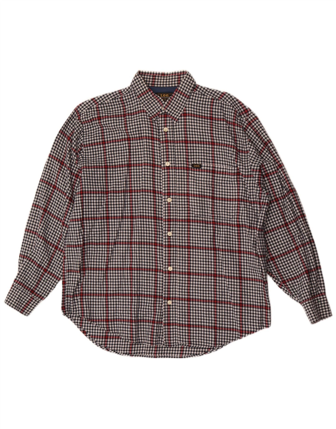 Lee Herren-Hemd, groß, grau, Gingham-Baumwolle
