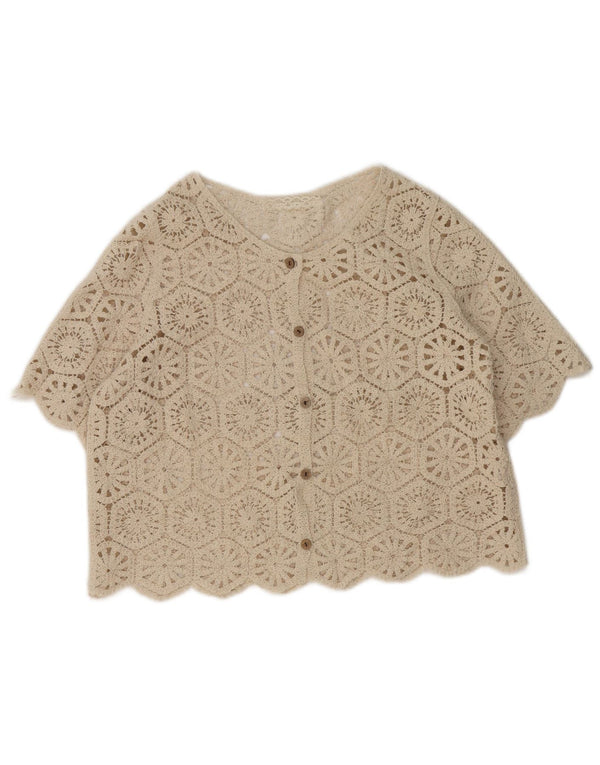 Vintage Damen Häkel-Cardigan Top UK 14 Medium Beige