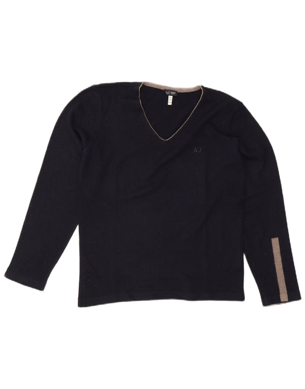 Armani Jeans Herren-Pullover mit V-Ausschnitt, mittlere marineblaue Farbblock-Wolle