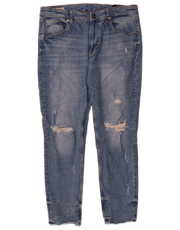 Zara Herren Distressed Skinny Jeans EU 44 Large W34 L27 Blaue Baumwolle