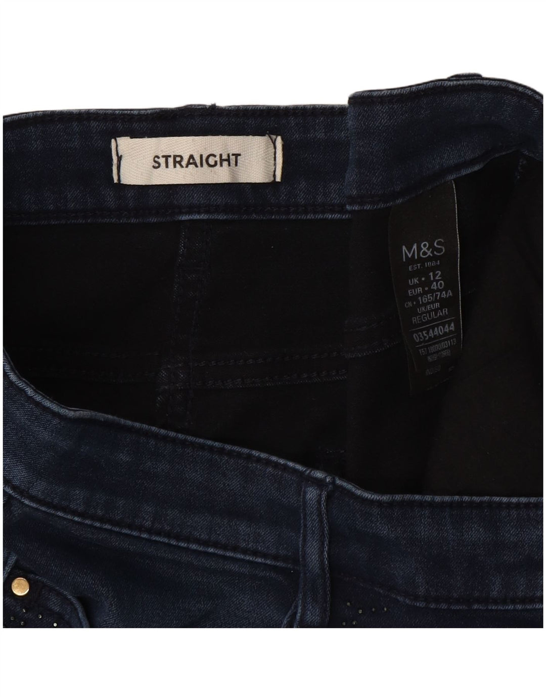 Marks & Spencer Damen Straight Jeans UK 12 Medium W30 L30 Blaue Baumwolle