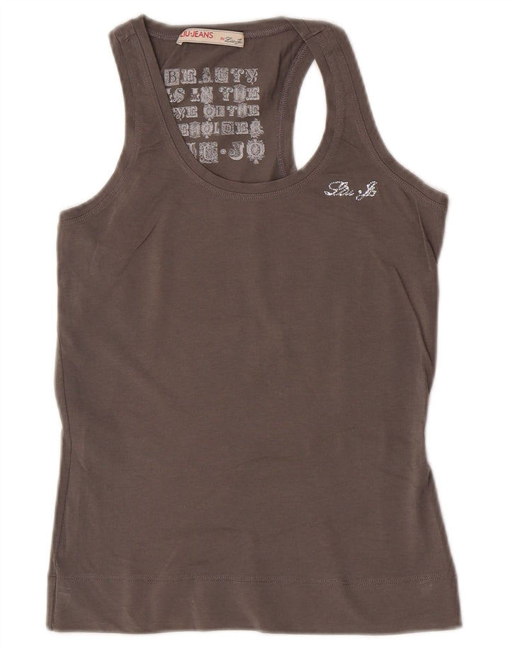 Liu Jo Damen Weste Top UK 6 XS Graue Baumwolle