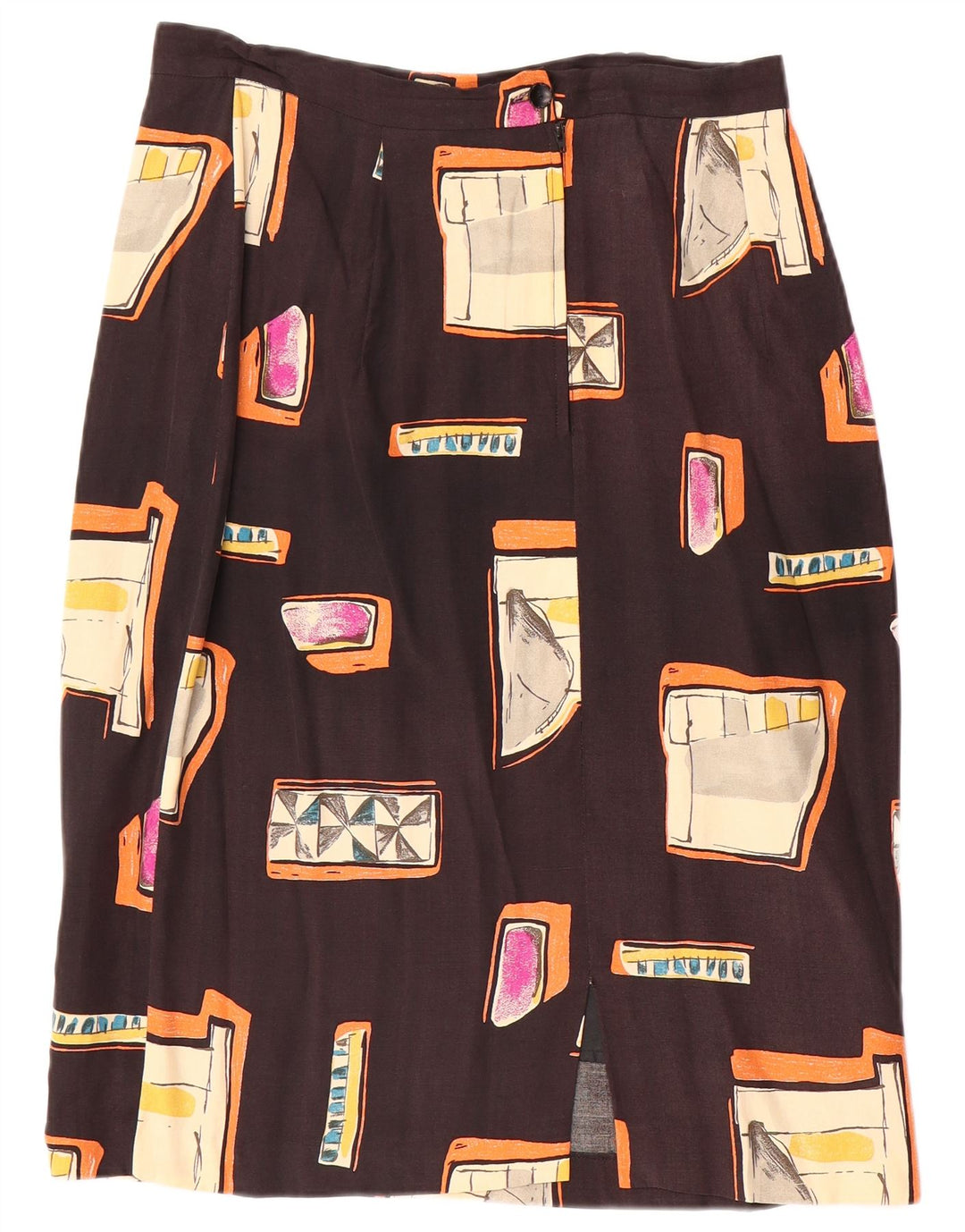 Vintage Damen Gerader Rock W30 Mittelbraun Geometrisch