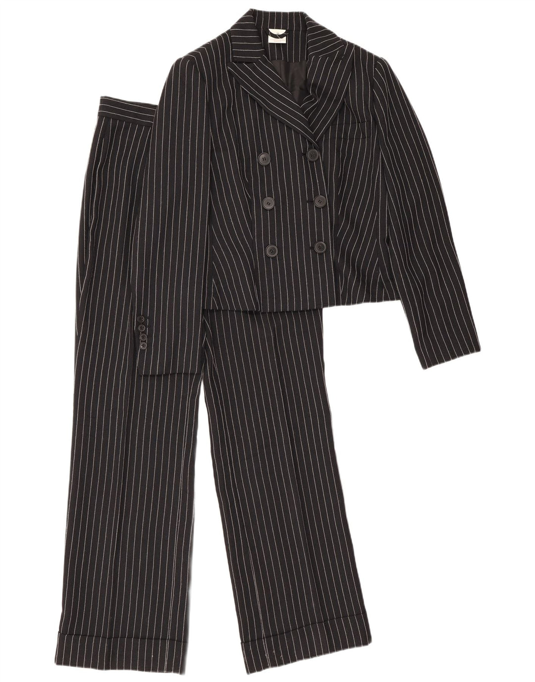Vintage Damen 2-teiliger Anzug UK 12 Medium W28 L30 Schwarz gestreift