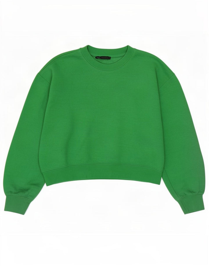 Zara Damen Crop Oversized Sweatshirt Pullover UK 10 Small Grün Polyester