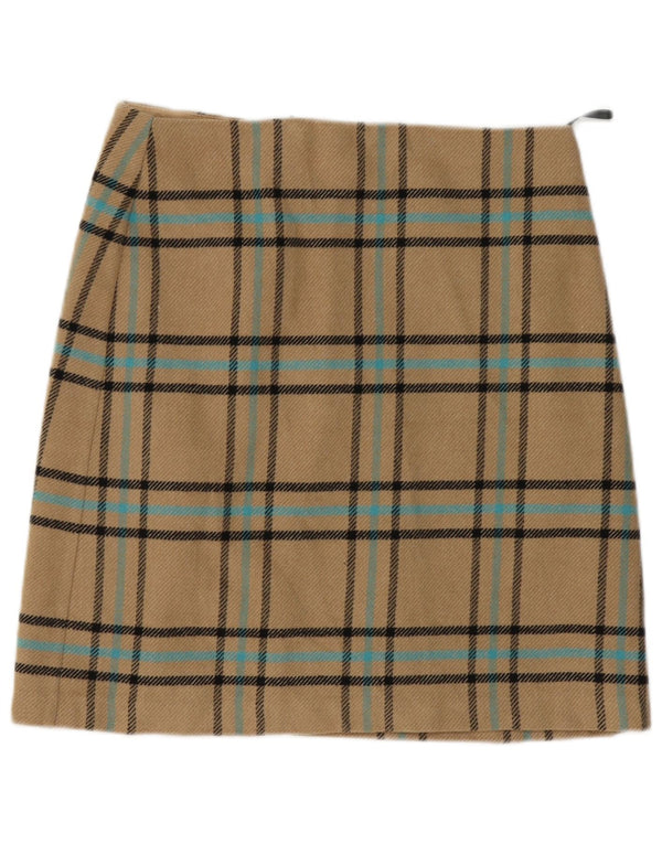 Marks & Spencer Damen A-Linienrock UK 12 Medium W32 Beige kariertes Acryl