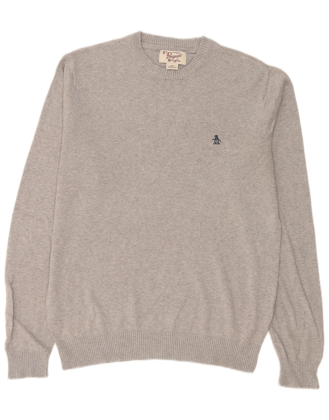 Penguin Herren-Pullover mit Rundhalsausschnitt, groß, grau gesprenkelte Baumwolle