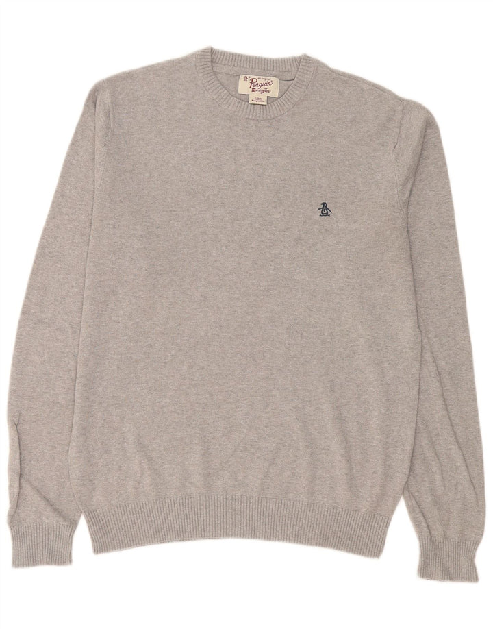 Penguin Herren-Pullover mit Rundhalsausschnitt, groß, grau gesprenkelte Baumwolle
