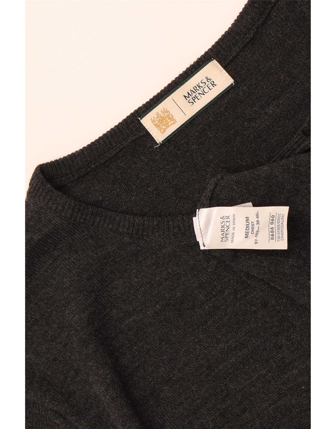 Marks & Spencer Herren-Pullover mit Rundhalsausschnitt, mittelgraues Acryl