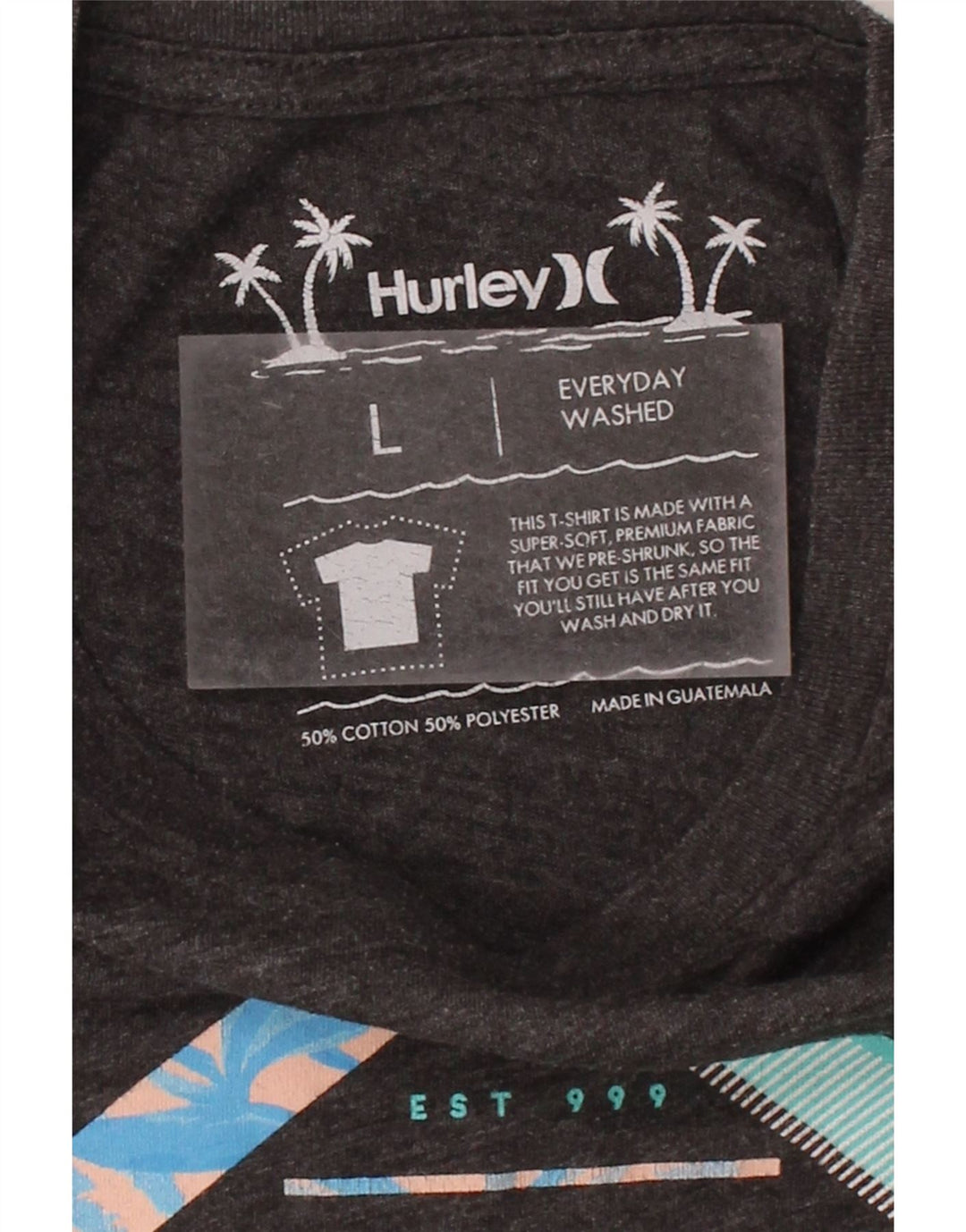 HURLEY Mens Graphic T-Shirt Top Large Grey Cotton Vintage Hurley and Second-Hand Hurley from Messina Hembry 