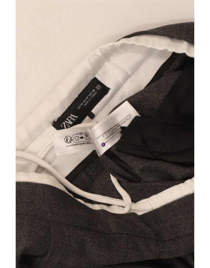 Zara Damen-Chinohose mit weitem Bein, mittelgroß, W28, L30, graues Fischgrätenmuster