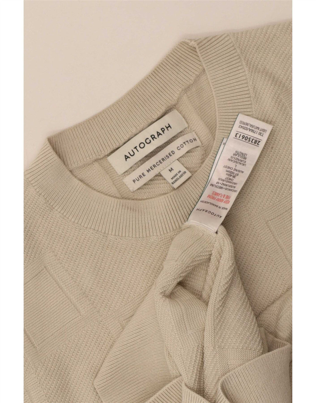 Autograph Herren-Pullover, kurzärmelig, Rundhalsausschnitt, mittelbeige Baumwolle