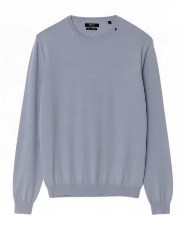Replay Herren-Pullover mit U-Boot-Ausschnitt, XL, blaue Baumwolle