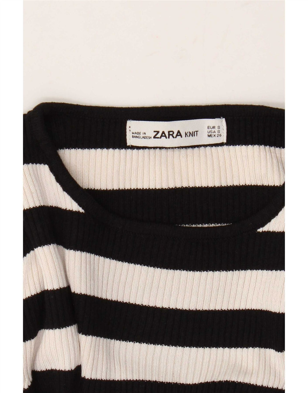 Zara Damen Crop Top Langarm UK 10 Small Marineblau gestreift