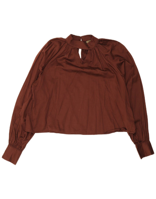 Biba Womens Crop Langarm Bluse Top UK 14 große braune Baumwolle
