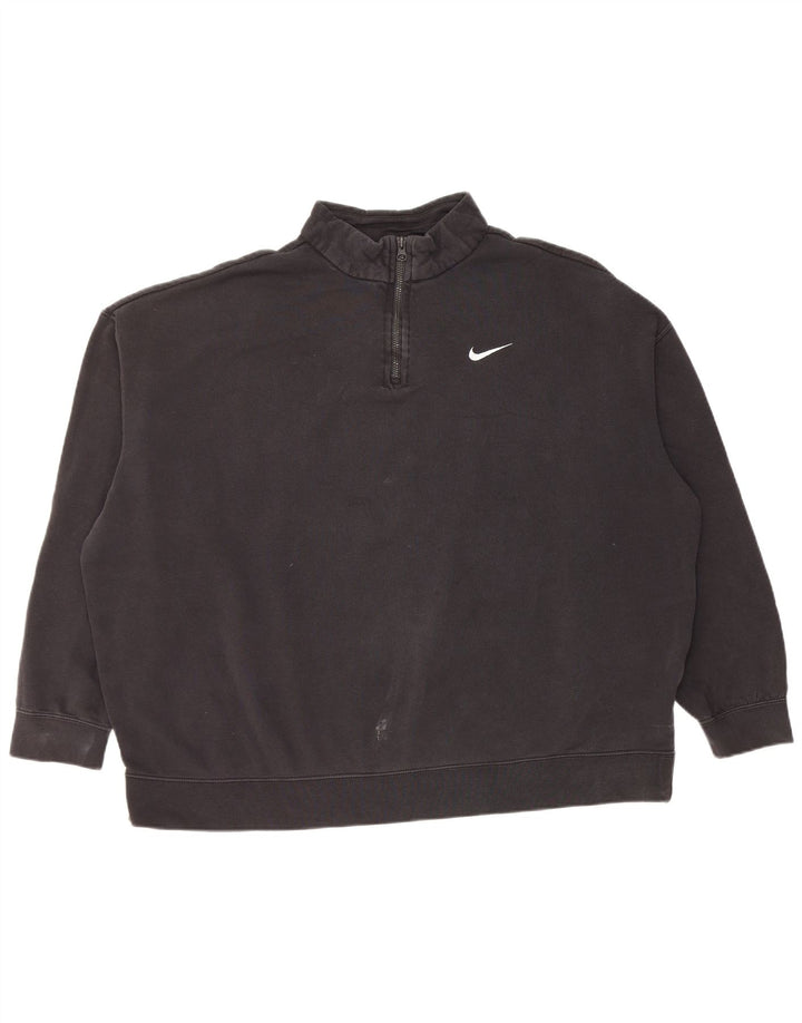 Nike Damen-Sweatshirt mit 1/4-Reißverschluss, übergroß, UK-Gr. 16, Größe L, Schwarz, Baumwolle