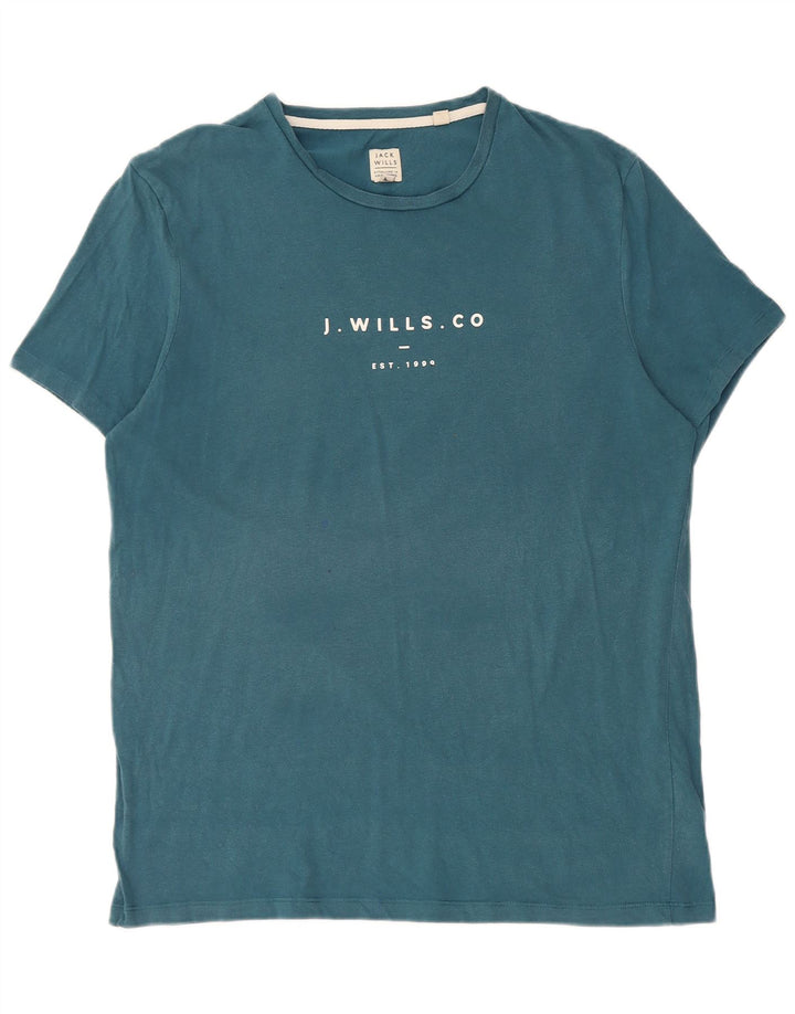 Jack Wills Herren-T-Shirt mit Grafik, mittelblaue Baumwolle