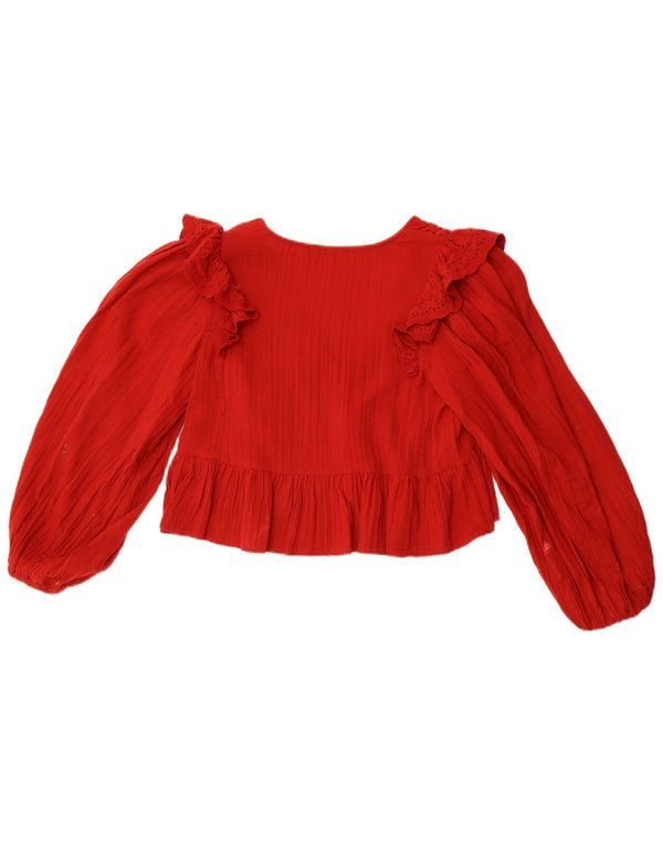 Zara Damen Crop Langarmbluse Top UK 10 Small Rot Polyester