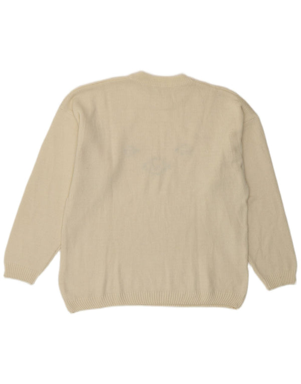 Vintage Damen Rundhalspullover Pullover UK 14 Medium Off White Wool