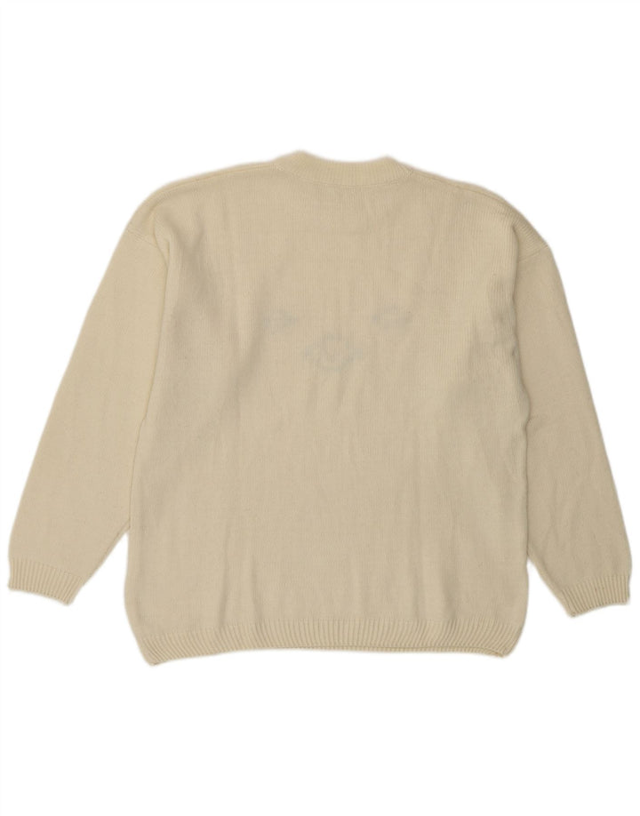 Vintage Damen Rundhalspullover Pullover UK 14 Medium Off White Wool