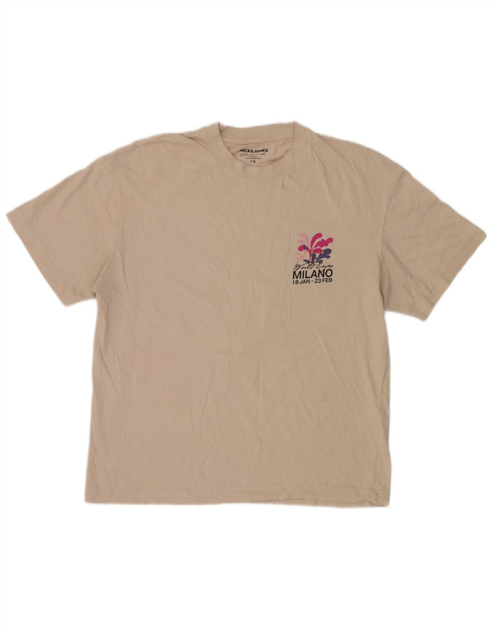 JACK & JONES Herren-T-Shirt mit Grafik, Größe L, Beige, Baumwolle