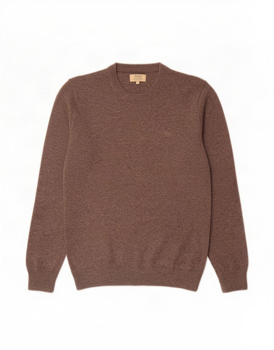 Magee Herren-Pullover mit Rundhalsausschnitt, mittelbraun gefleckter Kaschmir