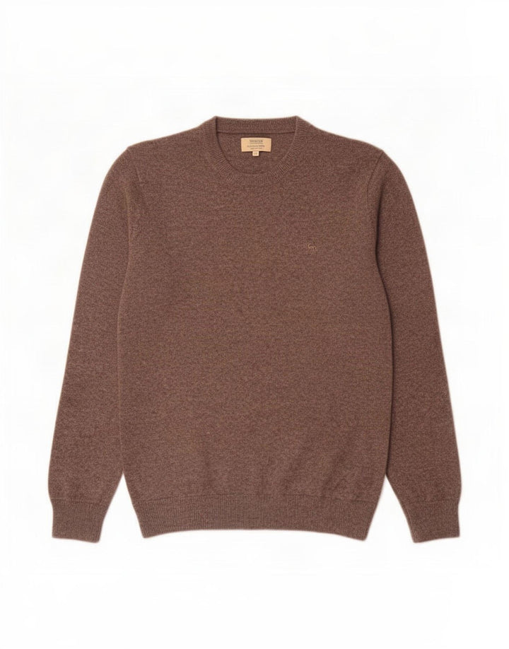 Magee Herren-Pullover mit Rundhalsausschnitt, mittelbraun gefleckter Kaschmir