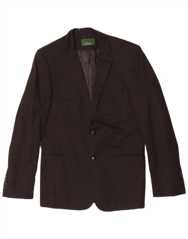 Zara Herren-Blazer mit 2 Knöpfen, EU 48, mittelschwarze Baumwolle