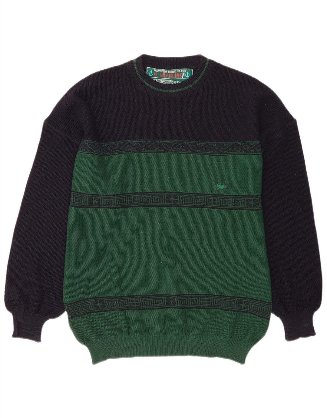 Il Granchio Herren-Pullover mit Rundhalsausschnitt, Mittelgrün, Farbblock
