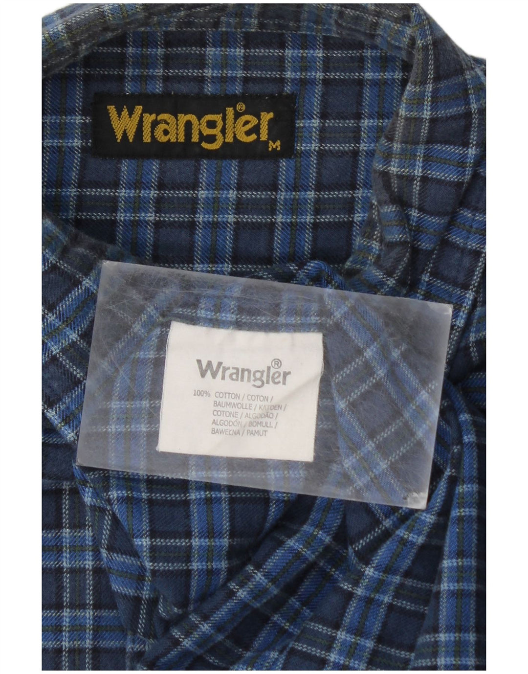 Wrangler Herren-Flanellhemd aus mittelblau karierter Baumwolle
