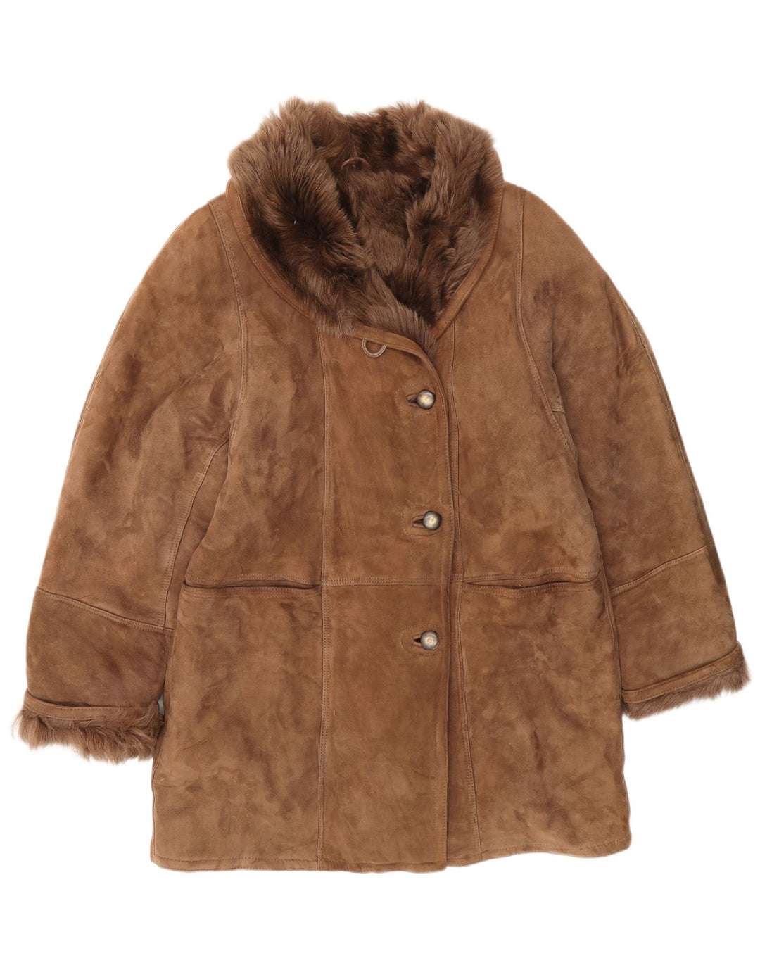 Vintage Damen Shearling Jacke IT 46 Large Brown Classic