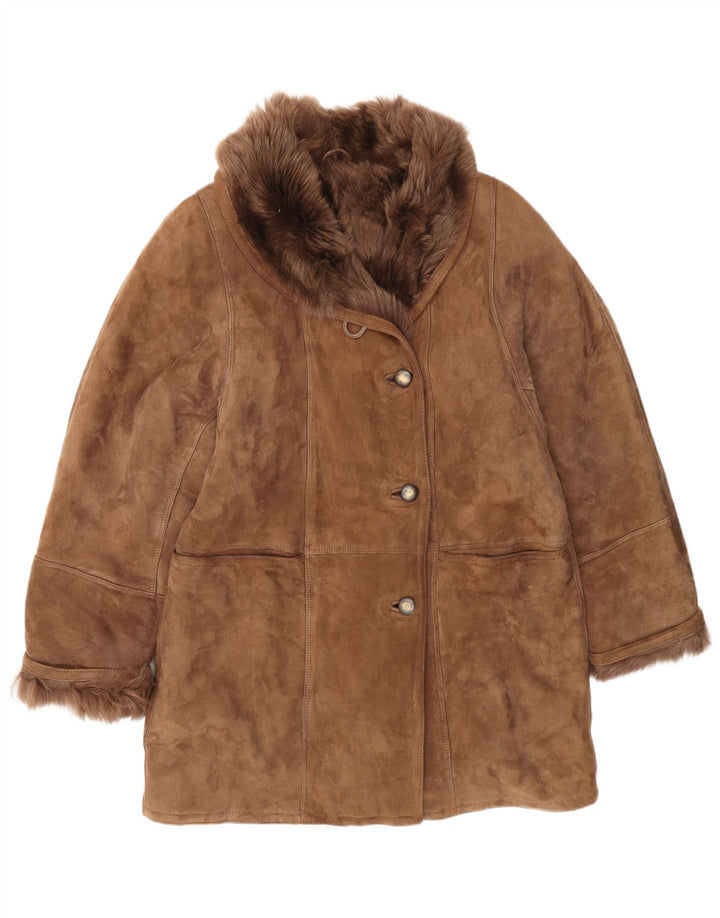 Vintage Damen Shearling Jacke IT 46 Large Brown Classic