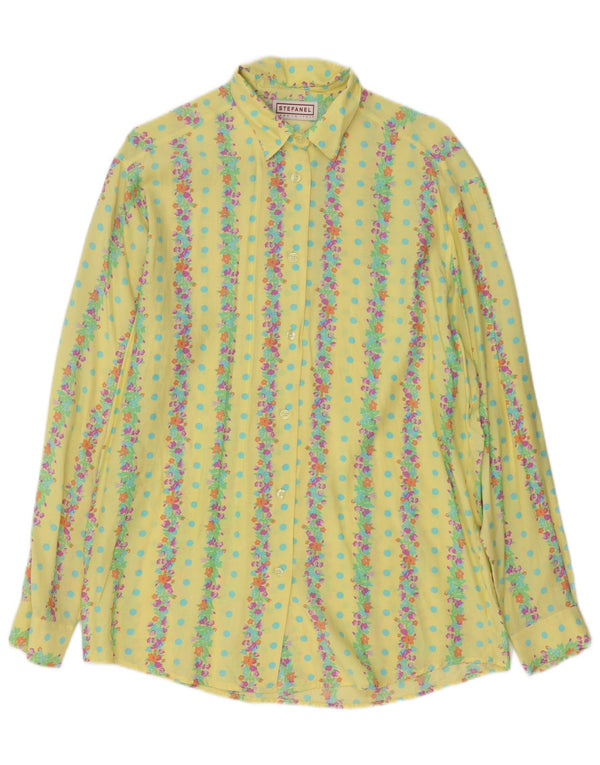 Stefanel Damenhemd UK 16 Großes gelbes Blumen-Rayon
