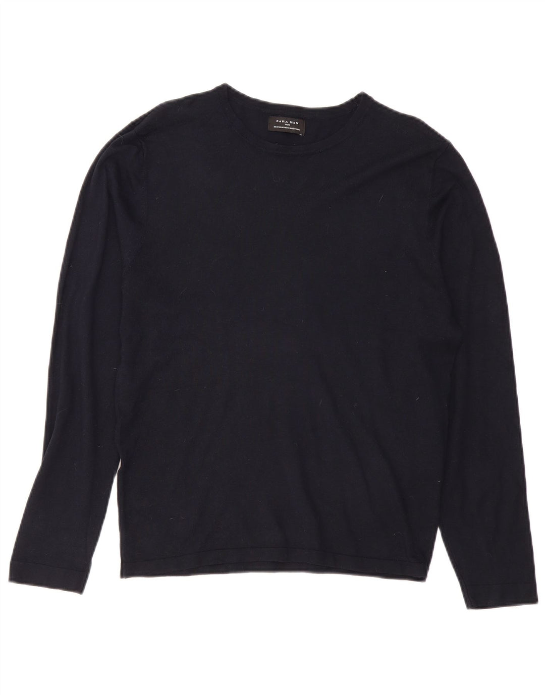 Zara Herren-Pullover mit U-Boot-Ausschnitt, mittlere marineblaue Viskose