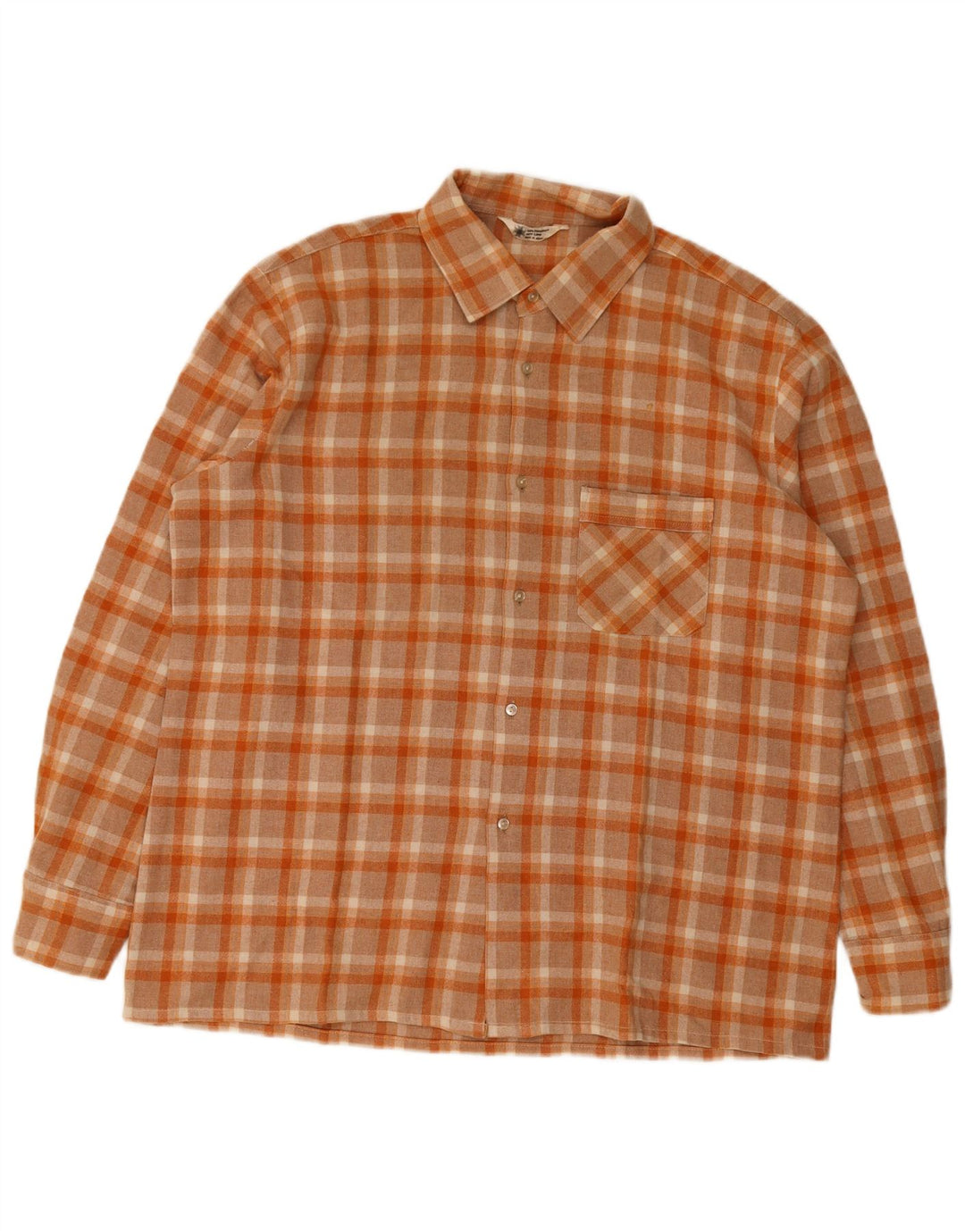 Vintage Herren Flanellhemd Großes orange kariertes Polyester