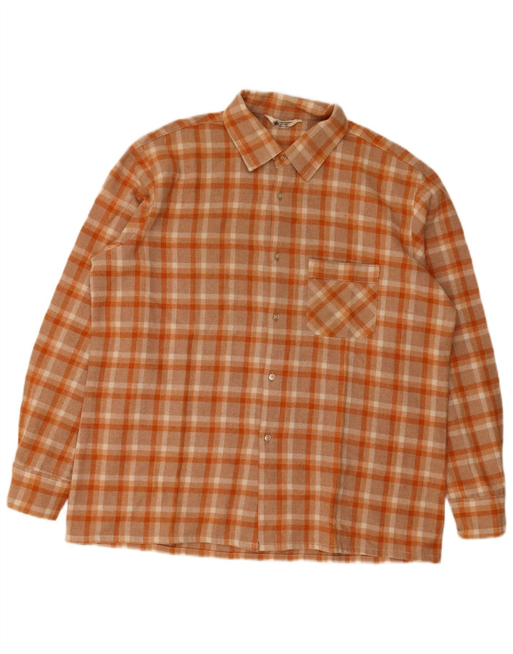Vintage Herren Flanellhemd Großes orange kariertes Polyester