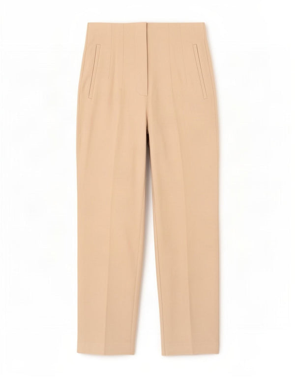 Zara Damen-Anzughose mit hoher Taille, schmal zulaufend, mittelgroß, W28, L26, beige, Polyester