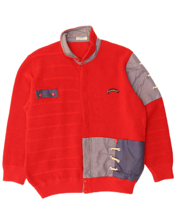 Azzurra Mens Regular Fit Cardigan Sweater Large Red Colourblock