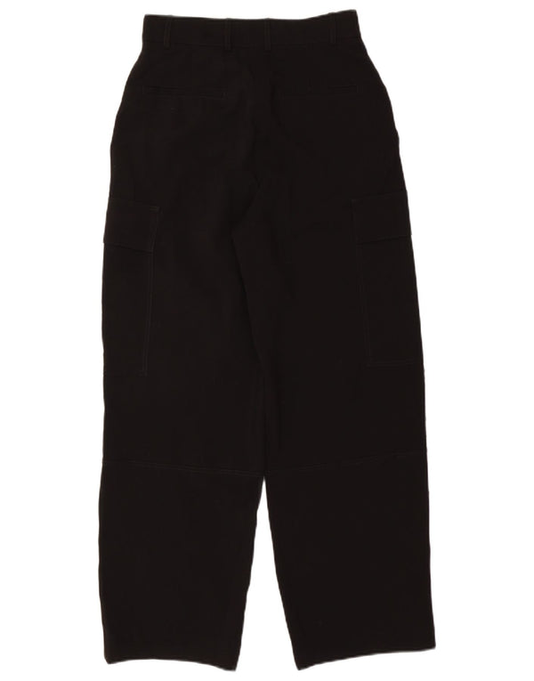 Zara Damen-Cargohose mit hoher Taille und weitem Bein, XS W24 L28, schwarzes Polyester