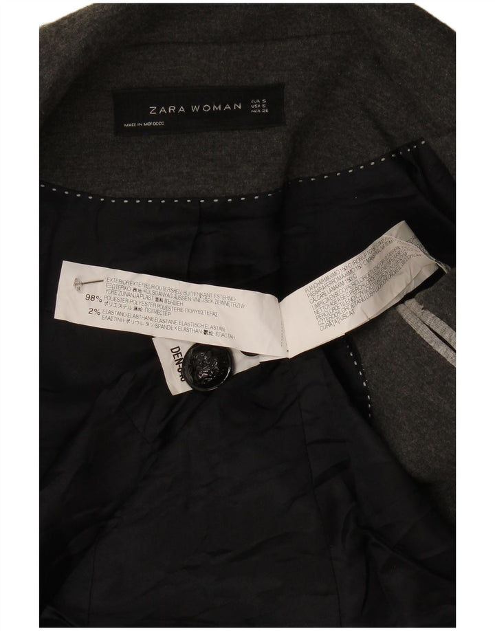 Zara Damen Crop 1 Button Blazer Jacke UK 10 Small Grau Polyester