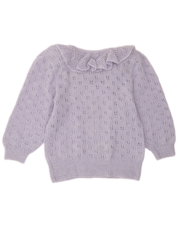 Vintage Damen Pullover mit Rüschen und U-Boot-Ausschnitt, UK 12, Mittelviolett