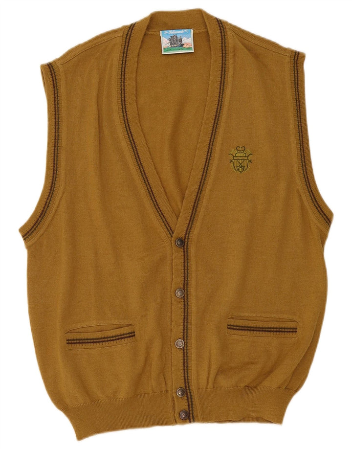 Vintage Herren Ärmelloser Cardigan Pullover Medium Khaki Wolle