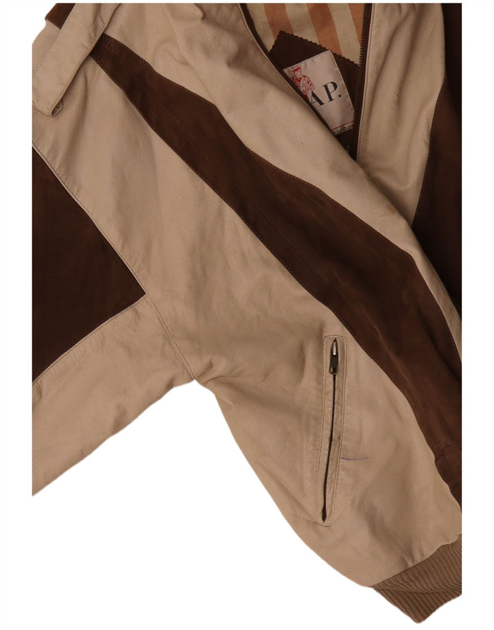 VINTAGE Herren Militärlederjacke IT 50 Large Beige Colourblock