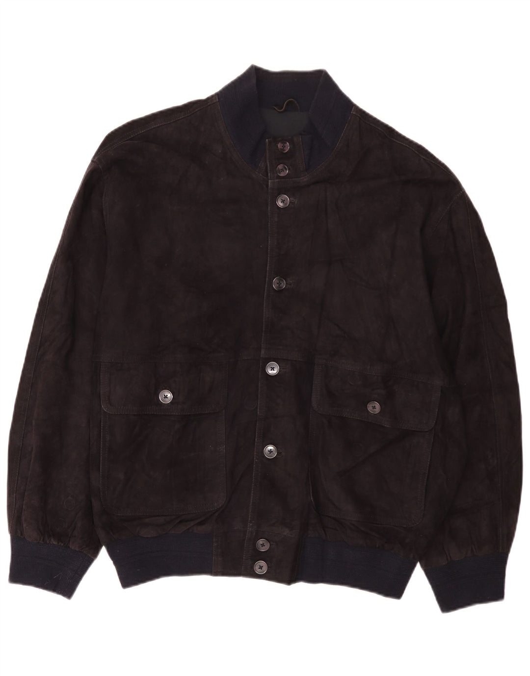 Vintage Herren Wildleder Loose Fit Bomberjacke IT 48 Medium Navy Blue Leder