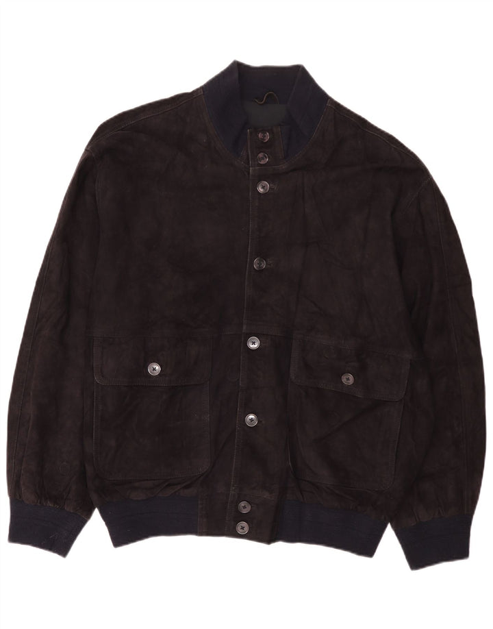 Vintage Herren Wildleder Loose Fit Bomberjacke IT 48 Medium Navy Blue Leder
