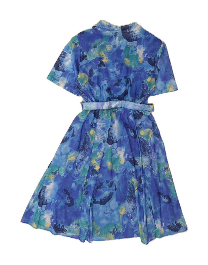 VINTAGE Womens Abstract Pattern A-Line Dress UK 16 Large  Blue Polyester Vintage Vintage and Second-Hand Vintage from Messina Hembry 